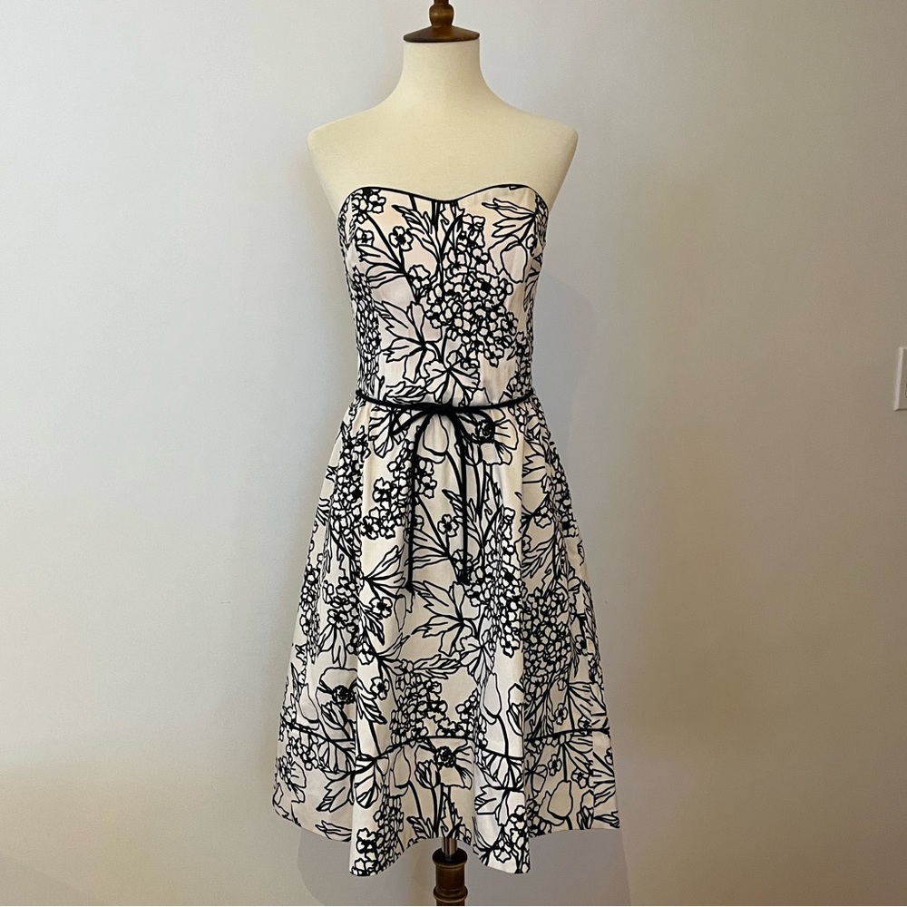 Vintage Robin Jordan Blush Pink & Black Floral Strapless Knee Length Tea Dress